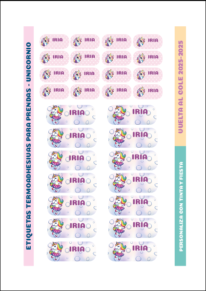 Etiquetas para Ropa Unicornio